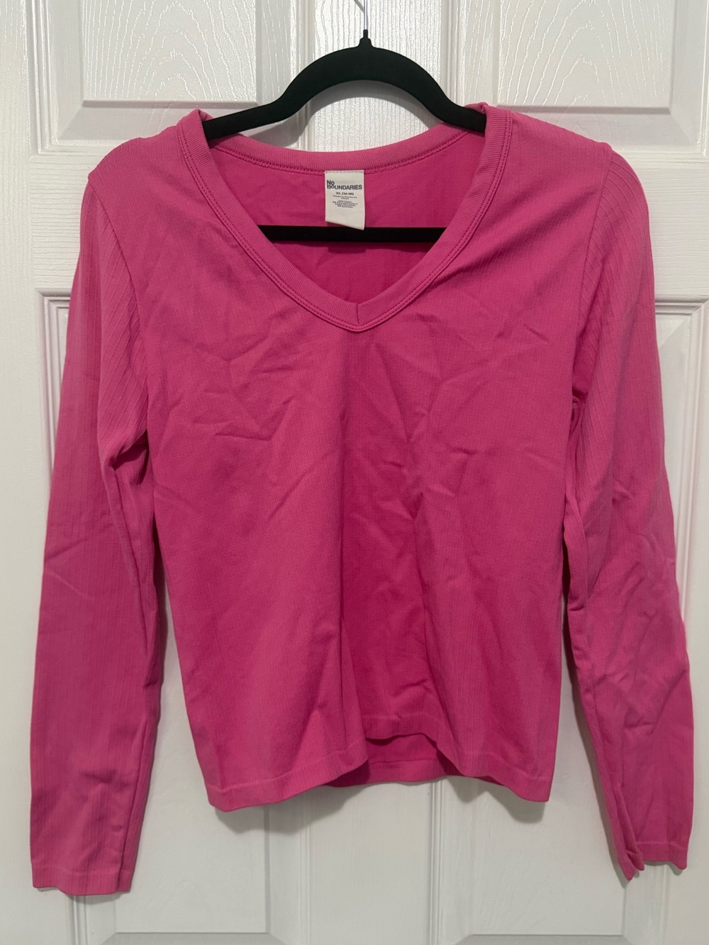 No Boundaries Hot Pink Long Sleeve V-Neck Tee NWOT